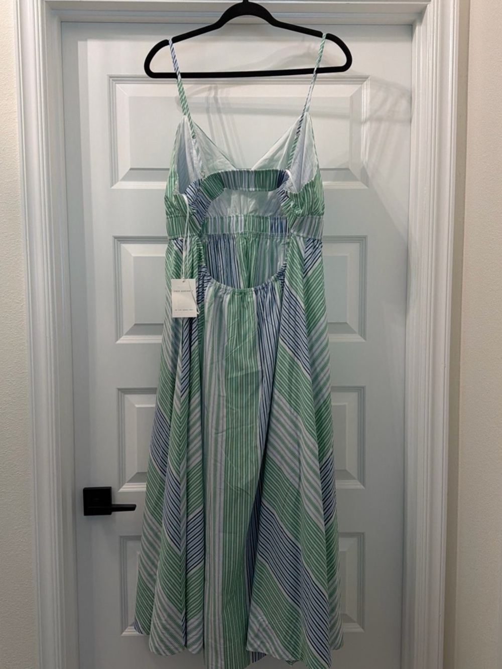 Striped Green & Blue Maxi Sundress with Spaghetti Straps